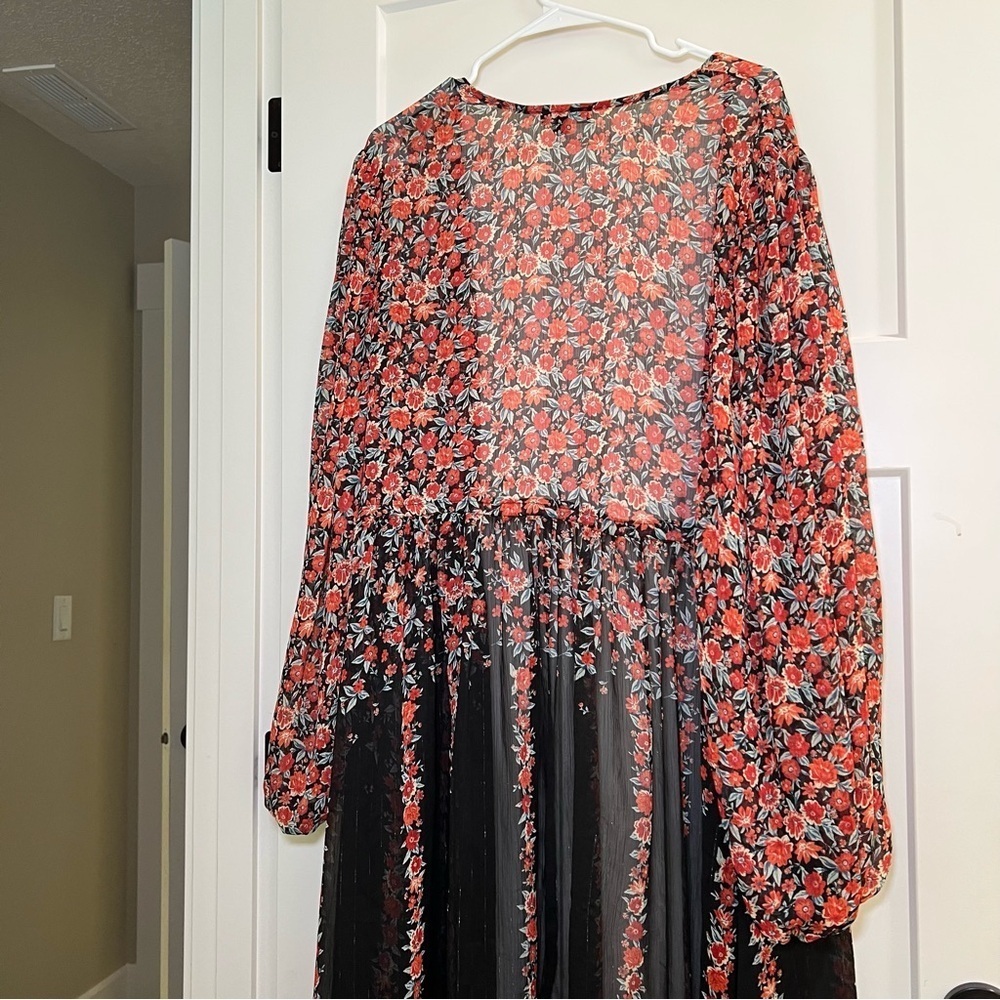 Torrid Lurex Chiffon Tie-Front Maxi Floral Kimono Multi Size 3 Paisley Black - Picture 7 of 10